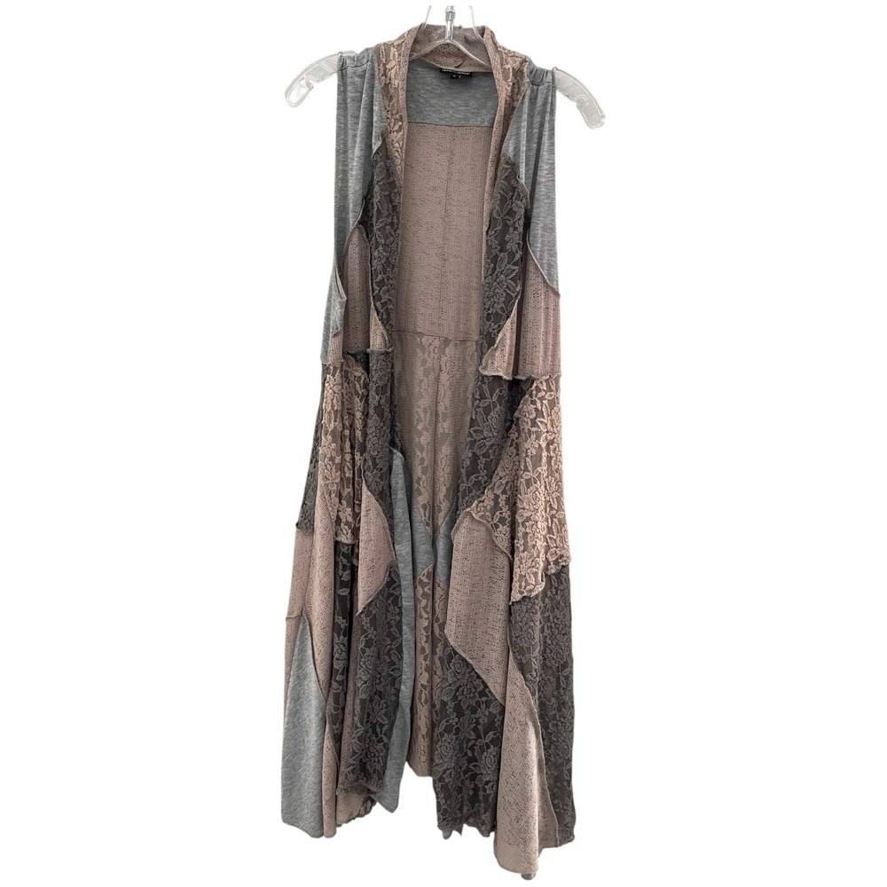 Dor Dor Couture Boho Patchwork Lace Duster Vest Open Front Long Layering‎ Large - Picture 11 of 12